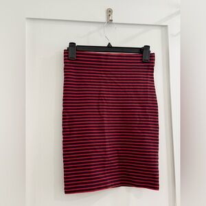 Madewell navy blue + red striped high waisted pencil skirt (has a small hole)